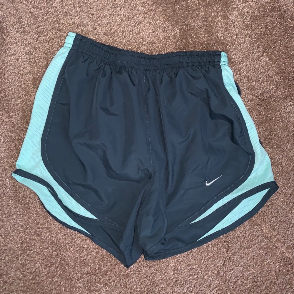 Gray and teal Nike Dri-Fit shorts